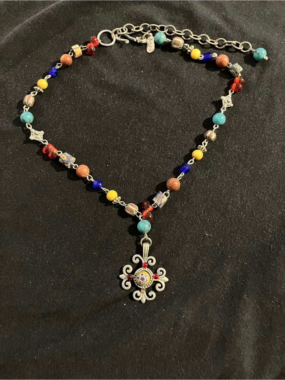 Treska Multicolor Beaded Cross Pendant Necklace